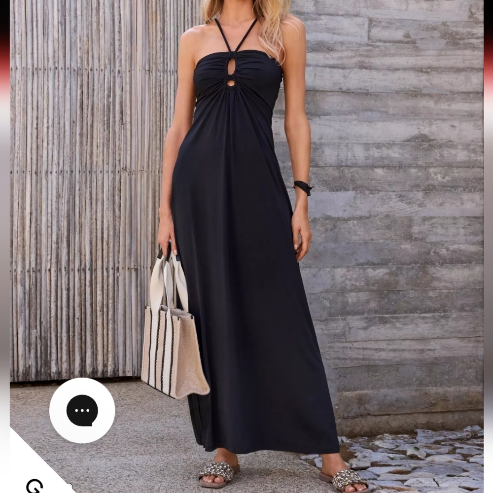 New! Boston Proper Black Halter Neckline Maxi Dress Size M